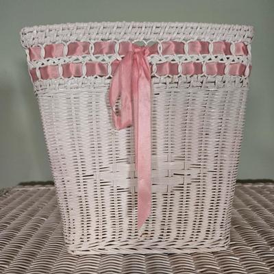 LOT 39X: Wicker Dresser, Hamper, and Waste Paper Basket