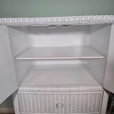 LOT 39X: Wicker Dresser, Hamper, and Waste Paper Basket