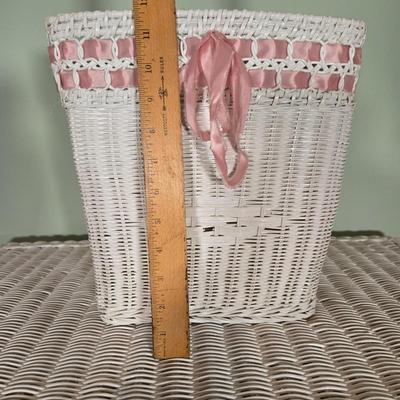 LOT 39X: Wicker Dresser, Hamper, and Waste Paper Basket