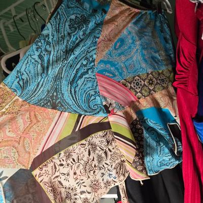 LOT 40X: Young Ladies Closet Lot Including Shoe Shelf, White Sweater Shelf, Shoes, Formal Dresses, Plastic Drawer Unit, Boots, and More