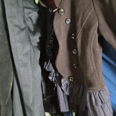 LOT 40X: Young Ladies Closet Lot Including Shoe Shelf, White Sweater Shelf, Shoes, Formal Dresses, Plastic Drawer Unit, Boots, and More