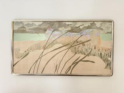 LOT 41F: Large 53x30 inch Acrylic on Silk Painting signed Curtis S & Reed on the back