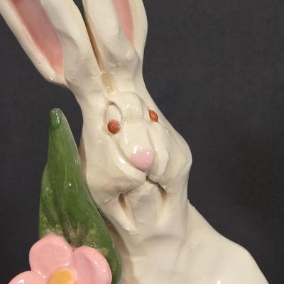 LOT 82X: Bunny Nursery Decor Including Framed Print, TY Beanie Babies Hoppity, Artist Original Music Box, and More