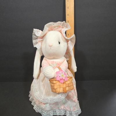 LOT 82X: Bunny Nursery Decor Including Framed Print, TY Beanie Babies Hoppity, Artist Original Music Box, and More