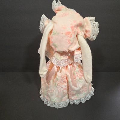 LOT 82X: Bunny Nursery Decor Including Framed Print, TY Beanie Babies Hoppity, Artist Original Music Box, and More