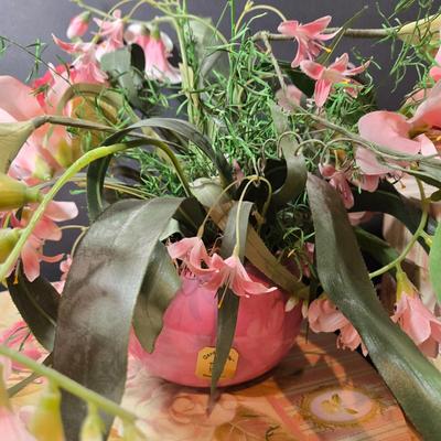 LOT 86X: Three Flowered Hat Boxes, Glass Paper Weight, Flower Pens, and More