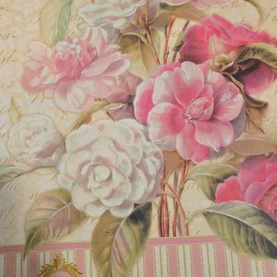 LOT 86X: Three Flowered Hat Boxes, Glass Paper Weight, Flower Pens, and More