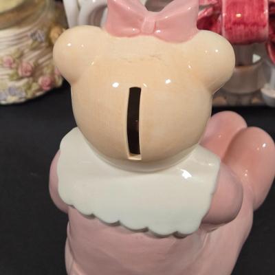 LOT 91X: Ceramic Basket, Snow Globe, Coin Banks, and More