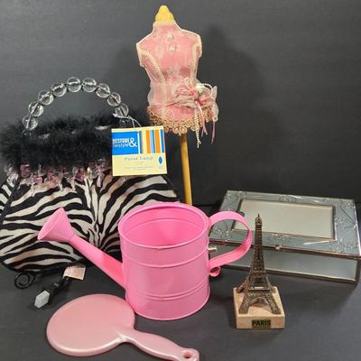 LOT 93X: Tween Vanity Set Including Purse Lamp, Eiffel Tower, and More