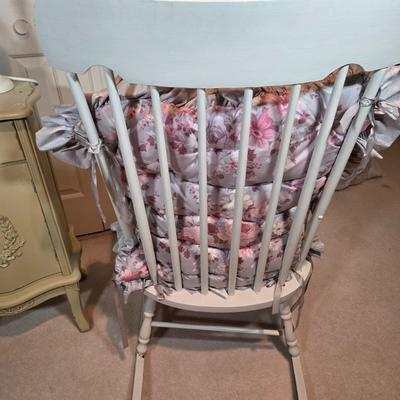 LOT 100X: Rocking Chair with Pads, Side Table with Cabinet, and Lamp