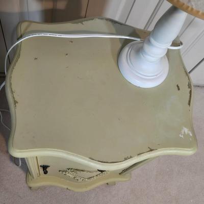 LOT 100X: Rocking Chair with Pads, Side Table with Cabinet, and Lamp