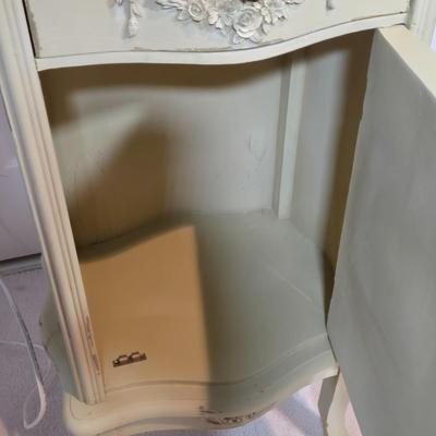 LOT 100X: Rocking Chair with Pads, Side Table with Cabinet, and Lamp