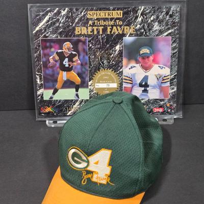 LOT 105X: Numbered Spectrum 24k Gold Signature Brett Favre Photo, Favre Cap, and More