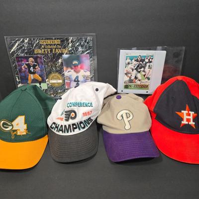 LOT 105X: Numbered Spectrum 24k Gold Signature Brett Favre Photo, Favre Cap, and More