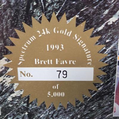 LOT 105X: Numbered Spectrum 24k Gold Signature Brett Favre Photo, Favre Cap, and More
