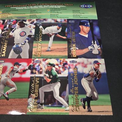 LOT 106Z: Five Fleer 1999 Diamond Skills Commemorative Sheets and Four Premier NFL Edition Uncut Sheets