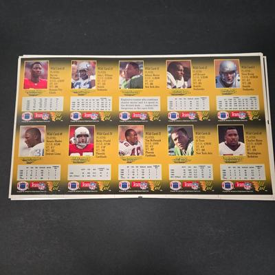 LOT 106Z: Five Fleer 1999 Diamond Skills Commemorative Sheets and Four Premier NFL Edition Uncut Sheets