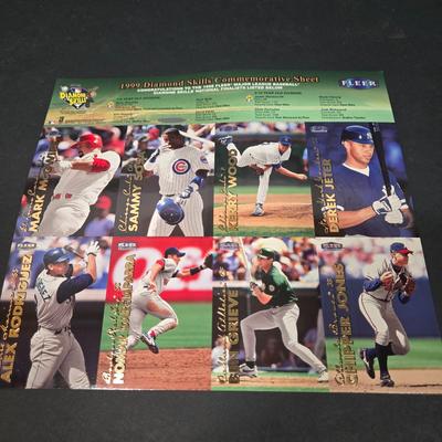 LOT 106Z: Five Fleer 1999 Diamond Skills Commemorative Sheets and Four Premier NFL Edition Uncut Sheets