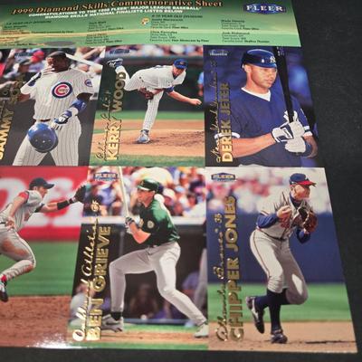 LOT 106Z: Five Fleer 1999 Diamond Skills Commemorative Sheets and Four Premier NFL Edition Uncut Sheets