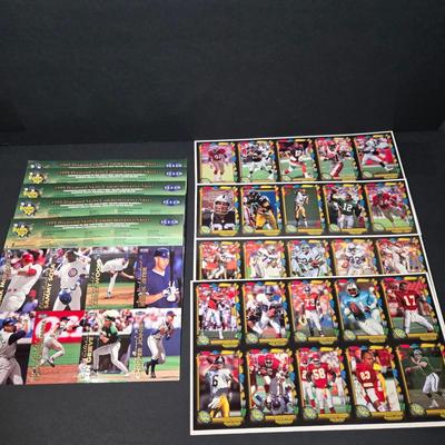 LOT 106Z: Five Fleer 1999 Diamond Skills Commemorative Sheets and Four Premier NFL Edition Uncut Sheets