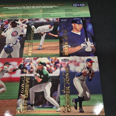 LOT 106Z: Five Fleer 1999 Diamond Skills Commemorative Sheets and Four Premier NFL Edition Uncut Sheets