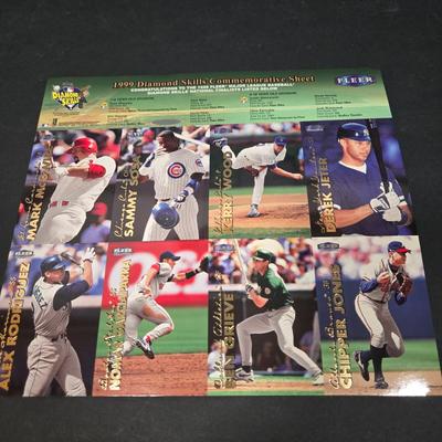 LOT 106Z: Five Fleer 1999 Diamond Skills Commemorative Sheets and Four Premier NFL Edition Uncut Sheets