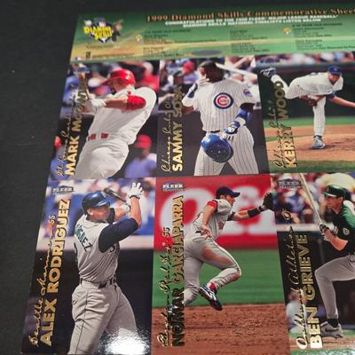 LOT 106Z: Five Fleer 1999 Diamond Skills Commemorative Sheets and Four Premier NFL Edition Uncut Sheets