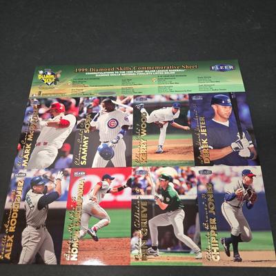 LOT 106Z: Five Fleer 1999 Diamond Skills Commemorative Sheets and Four Premier NFL Edition Uncut Sheets