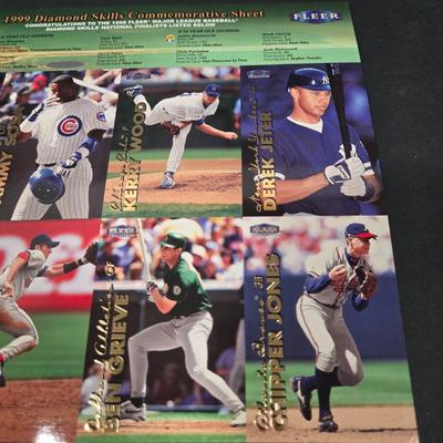 LOT 106Z: Five Fleer 1999 Diamond Skills Commemorative Sheets and Four Premier NFL Edition Uncut Sheets