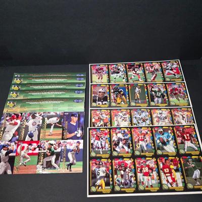 LOT 106Z: Five Fleer 1999 Diamond Skills Commemorative Sheets and Four Premier NFL Edition Uncut Sheets