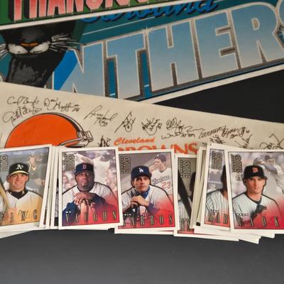 LOT 110Z: Assorted Sports Fan's Collectibles Including Penants, Cards, and More