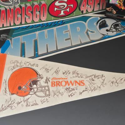 LOT 110Z: Assorted Sports Fan's Collectibles Including Penants, Cards, and More