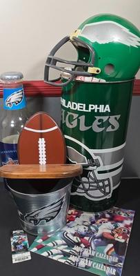 LOT Philadelphia Eagles Waste Paper Tin, Bucket, Helmet, and More