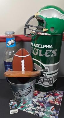 LOT Philadelphia Eagles Waste Paper Tin, Bucket, Helmet, and More