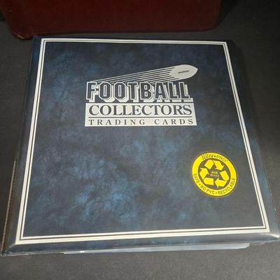 LOT 119Z: Numbered The Football Thesaurus by Deke Houlgate, Football Trading Card Binder with Plastic Protective Sheets, and Playoff NFL...