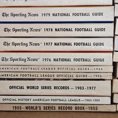 LOT 157Z: Box of Books Including Baseball Dope Books, National Football Guide Books, and More