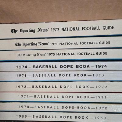 LOT 157Z: Box of Books Including Baseball Dope Books, National Football Guide Books, and More