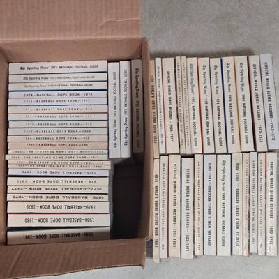 LOT 157Z: Box of Books Including Baseball Dope Books, National Football Guide Books, and More