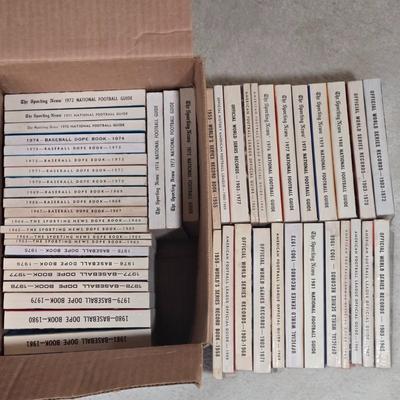 LOT 157Z: Box of Books Including Baseball Dope Books, National Football Guide Books, and More
