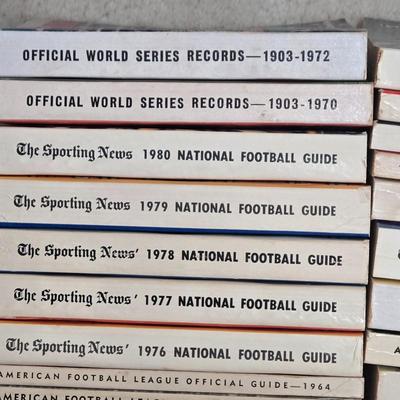 LOT 157Z: Box of Books Including Baseball Dope Books, National Football Guide Books, and More