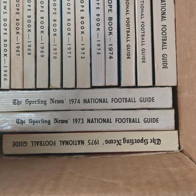 LOT 157Z: Box of Books Including Baseball Dope Books, National Football Guide Books, and More