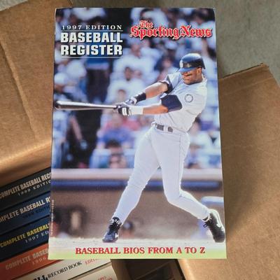 LOT 158Z: Box of Books Including Baseball Record Books and More