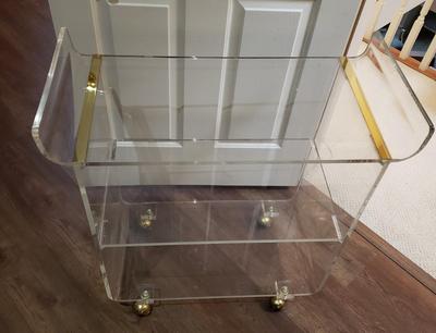 LOT 172M: Vintage MCM Lucite Rolling Cart with Gold Accent