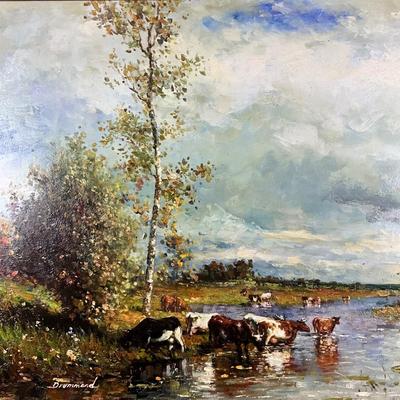102 Oil Painting "Cows Crossing The Stream In Summer" by Drummond after Willem Roelofs