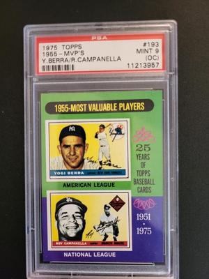 Sale Photo Thumbnail #39: 1975 Topps 1955 MVPS PSA Grade Mint 9 card #193