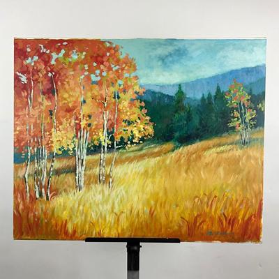 104 Oil Painting Of Fall Landscape signed R. Girdava