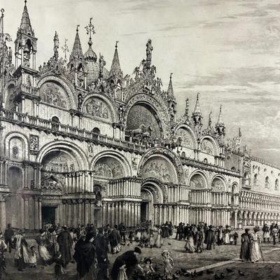 106 Antique Engraving "Saint Marks Square, Venice" Signed by A. Haig London 1898