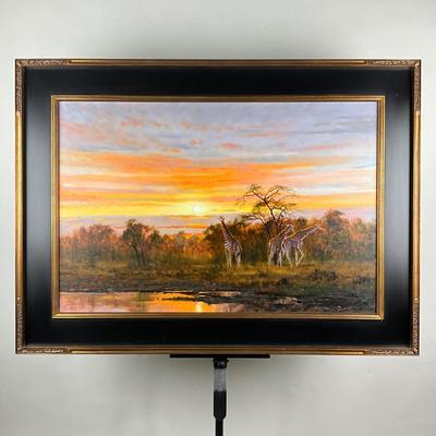 108 Oil Painting Of African Sunset With Giraffes By Grant Hacking