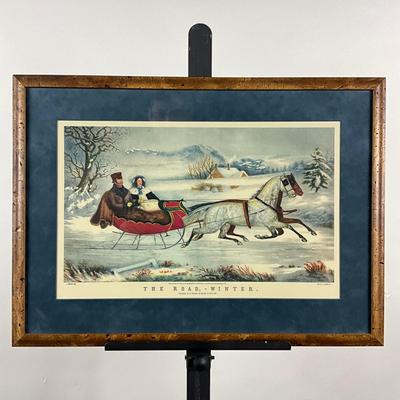 119 Currier & Ives (1855) "The Road—Winter" Hand-Colored Lithograph, O. Knirsch