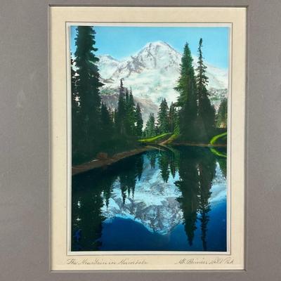 124 Hand-Colored Photograph "The Mountain At Mirror Lake" Mount Rainier